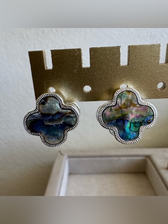 Jewelry - 925 Sterling Silver Clover Abalone Shell Earrings